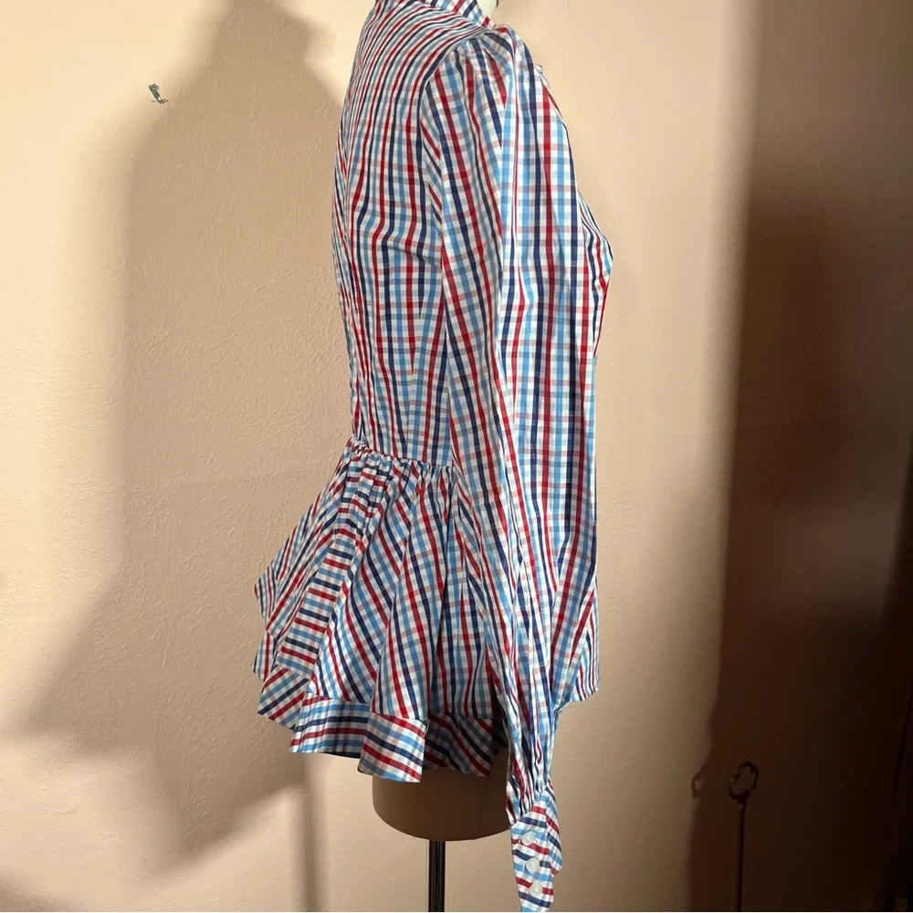 Greyson Gingham puff sleeve Peplum Feminine Western Buttondown shirt - Picture 10 of 17